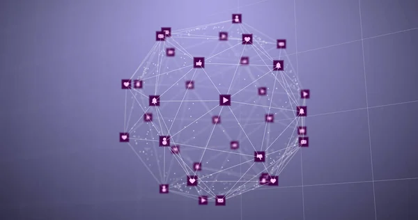 보라색 배경에 아이콘 숫자들 네트워크의 이미지입니다 글로벌 네트워크 디지털 이미지 — 스톡 사진