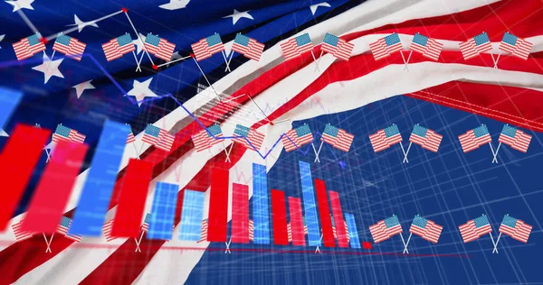 Bild Der Statistischen Verarbeitung Über Flaggen Der Vereinigten Staaten Von — Stockfoto