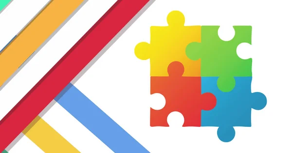 Bild Von Diagonalen Bunten Streifen Und Puzzleteilen Auf Weißem Hintergrund — Stockfoto