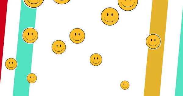 Imagem Emojis Sorridentes Sobre Listras Multicoloridas Sobre Fundo Branco Conceito — Fotografia de Stock