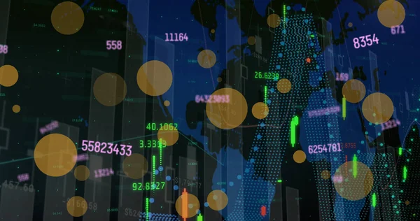 Bild Databehandling Och Fläckar Svart Bakgrund Global Verksamhet Ekonomi Anslutningar — Stockfoto