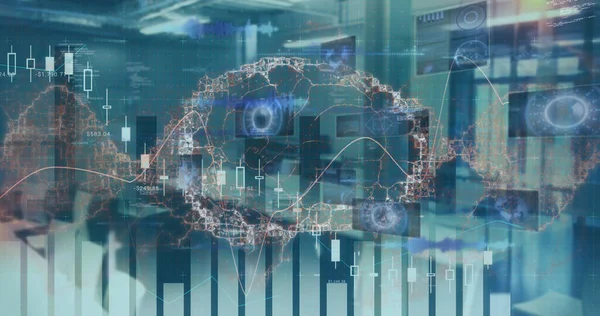 Bild Der Datenverarbeitung Und Gehirn Über Büro Globales Geschäft Finanzen — Stockfoto