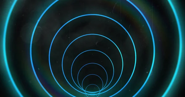 Immagine Luminoso Tunnel Astratto Blu Neon Con Cerchi Che Muovono — Foto Stock