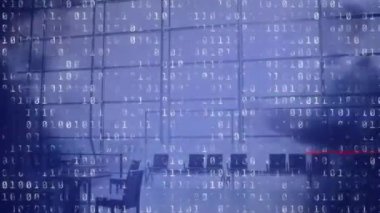 Yürüyen iş adamları üzerinde veri işleme animasyonu. küresel iş ve dijital arayüz kavramı dijital olarak oluşturulmuş video.