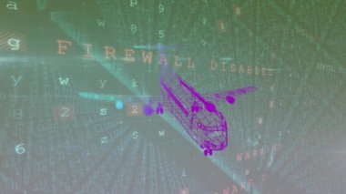 Uçakta veri işleme animasyonu. küresel iş ve dijital arayüz kavramı dijital olarak oluşturulmuş video.