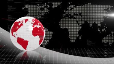 Siyah arkaplanda veri işleme ve küre animasyonu. küresel iş ve dijital arayüz kavramı dijital olarak oluşturulmuş video.