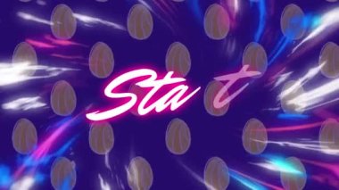 Mavi arka planda başlangıç metninin izleri ve yumurta simgelerinin üzerinden başlatılması. Sosyal medya ve iletişim arayüzü kavramı dijital olarak oluşturulmuş video.