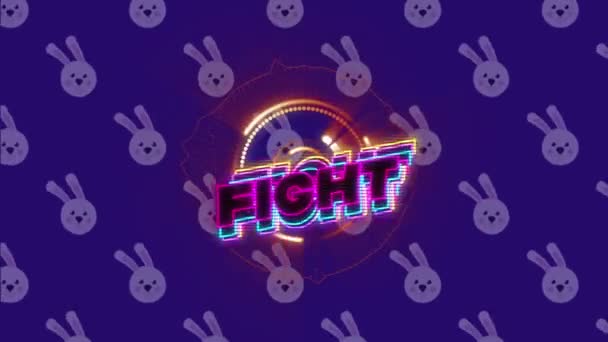 Animation Fight Text Scope Scanning Bunny Icons Blue Background Social — Stock Video