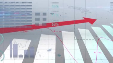 Gri arkaplan üzerinde finansal verilerin ve grafiklerin animasyonu. finans, ekonomi, teknoloji ve dijital arayüz dijital olarak oluşturulmuş video.