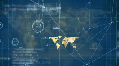 Dünya haritası üzerindeki bağlantı ağının animasyonu. küresel bağlantılar, ağ oluşturma ve iş konsepti dijital olarak oluşturulmuş video.