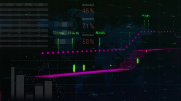 Animazione Dati Finanziari Grafici Sfondo Nero Finanza Economia Tecnologia Interfaccia — Video Stock