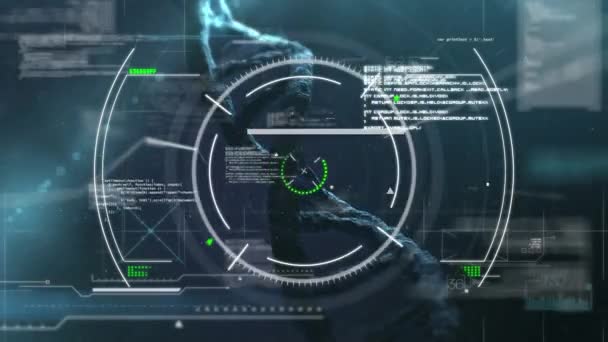 海軍の背景にDna鎖上の多様なデータのアニメーション 人間生物学 テクノロジー デジタルインターフェースの概念がデジタルで生成されたビデオ — ストック動画