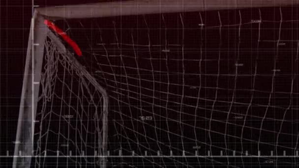 Animación Gráficos Datos Sobre Gol Jugador Fútbol Caucásico Estadio Finanzas — Vídeo de stock