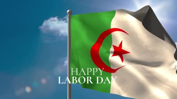 Animation Texte Heureux Fête Travail Sur Drapeau Algérie Des Nuages — Video