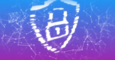 Mavi arkaplan üzerinde asma kilit simgesi ve bağlantı ağının canlandırılması. küresel iş, finans ve veri işleme kavramı dijital olarak oluşturulmuş video.