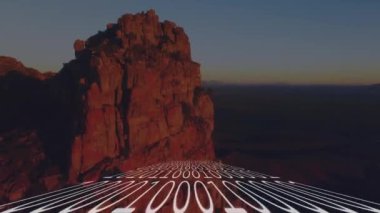 Manzara üzerinde veri işleme animasyonu. küresel iş ve dijital arayüz kavramı dijital olarak oluşturulmuş video.