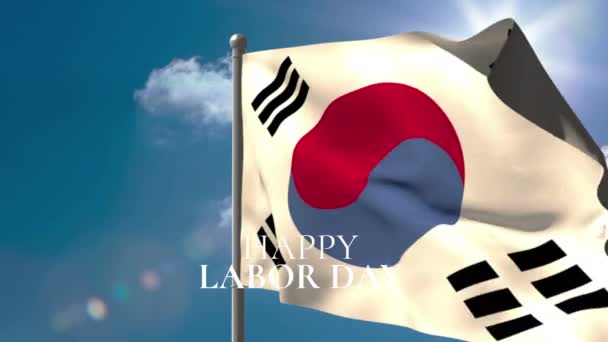Animasi Teks Hari Kerja Bahagia Atas Bendera Korea Selatan Dan — Stok Video