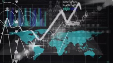 Finansal verilerin dijital ekranda dünya haritasıyla canlandırılması. küresel bağlantılar, teknoloji ve dijital arayüz konsepti dijital olarak oluşturulmuş video.