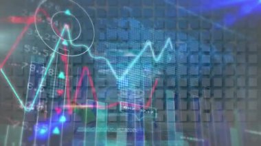 Finansal verilerin dijital ekranda çeşitli bilgilerle canlandırılması. küresel bağlantılar, finans, teknoloji ve dijital arayüz konsepti dijital olarak oluşturulmuş video.