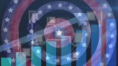 Veri işleme üzerinde yıldızlı dairelerin animasyonu. küresel iş ve vatanseverlik kavramı dijital olarak üretilen video.