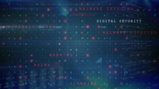Siyah Arka Plandaki Veri Işleme Üzerine Siber Saldırı Uyarısı Animasyonu — Stok video
