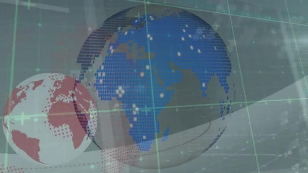 Animacja Globu Obracającego Się Innej Kuli Ziemskiej Globalna Sieć Połączenia — Wideo stockowe