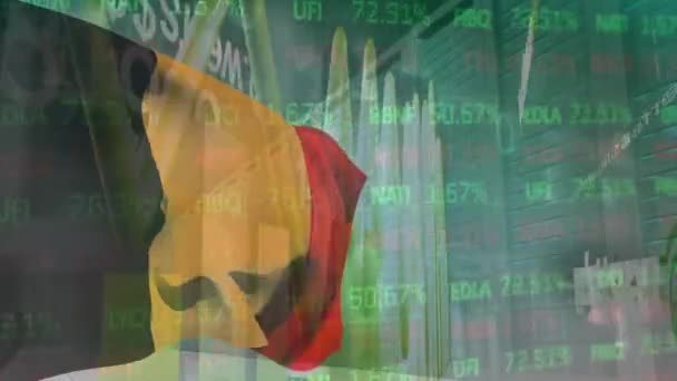Animering Finansiella Uppgifter Och Diagram Över Belgiums Flagga Global Ekonomi — Stockvideo