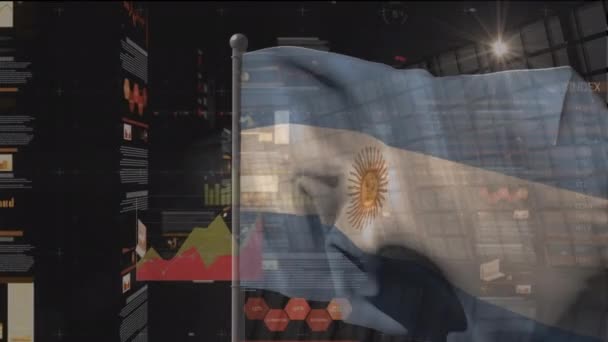 Animatie Van Financiële Gegevens Grafieken Wapperende Vlag Van Argentinië Wereldeconomie — Stockvideo