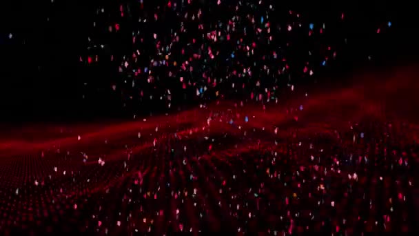 Animation Confetti Spots Black Background Global Science Digital Interface Concept — Stock Video