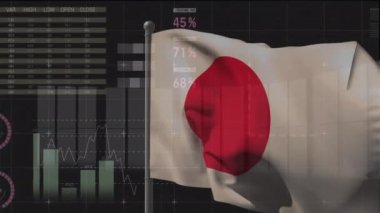 Veri işleme üzerine Japon bayrağının animasyonu. Ukrayna krizi ve uluslararası politika kavramı dijital olarak oluşturuldu.