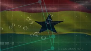 Veri işleme üzerine Gana bayrağı animasyonu. Ukrayna krizi ve uluslararası politika kavramı dijital olarak oluşturuldu.