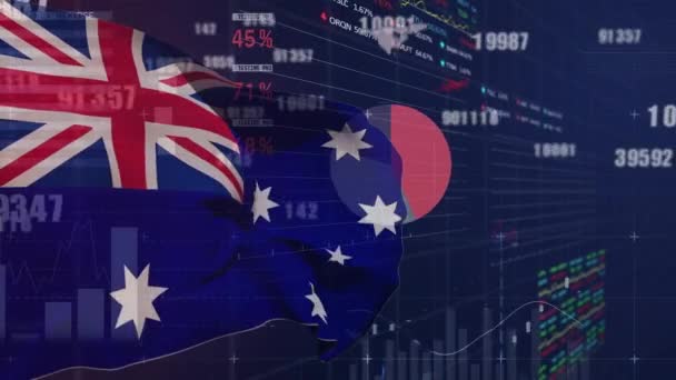 Animación Bandera Australia Sobre Procesamiento Datos Crisis Ucraniana Política Internacional — Vídeos de Stock