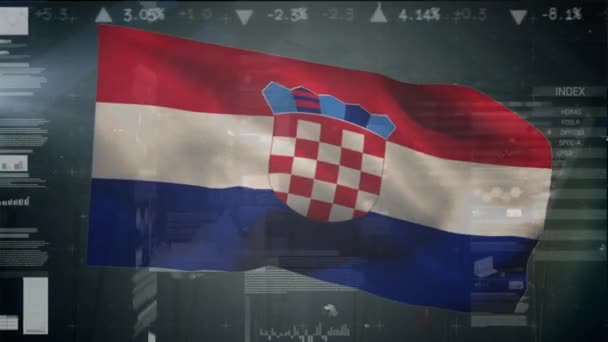 Animatie Van Kroatische Vlag Gegevensverwerking Ukrainecrisis Internationaal Politiek Concept Digitaal — Stockvideo