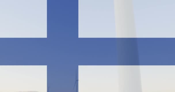 Animacja Flagi Finlandii Nad Turbiną Wiatrową Ukraiński Kryzys Międzynarodowa Koncepcja — Wideo stockowe