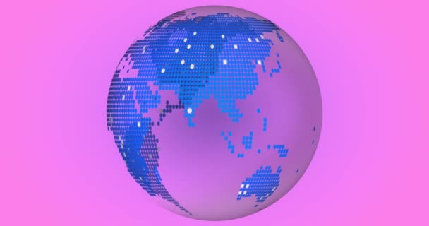 Κινούμενο Σχέδιο Περιστρεφόμενης Σφαίρας Ροζ Φόντο Παγκόσμια Επιχείρηση Οικονομικά Συνδέσεις — Αρχείο Βίντεο