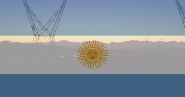 Animación Bandera Argentina Sobre Pilones Crisis Ucraniana Política Internacional Concepto — Vídeo de stock