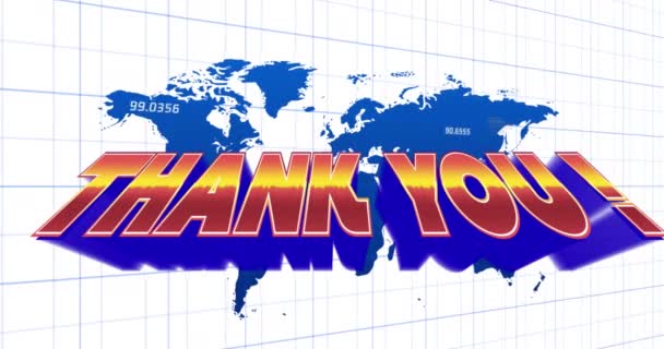 Animation Thank You World Map White Background Blue Lines Video — Stock Video