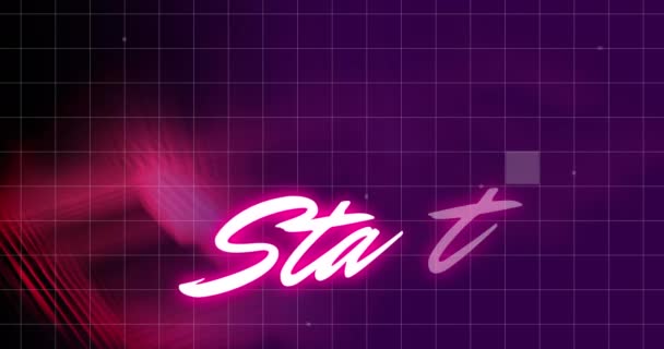 Animatie Van Start Roze Violette Achtergrond Met Bewegende Vierkanten Videospelletjes — Stockvideo