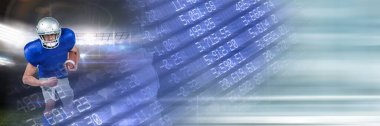 Borsa veri işleme ve erkek rugby oyuncusuna karşı kopyalama alanı ile bulanık etki. küresel ekonomi ve spor kavramı