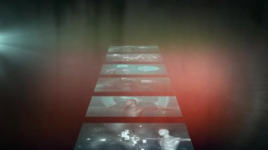 Siyah arkaplanda veri işleme animasyonu. küresel iş ve dijital arayüz kavramı dijital olarak oluşturulmuş video.