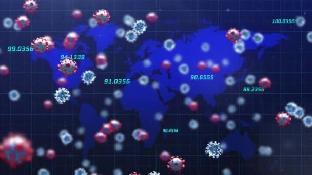 Animacja Dziewiętnastu Komórek Przetwarzania Liczb Mapie Świata Globalna Pandemia Koncepcja — Wideo stockowe