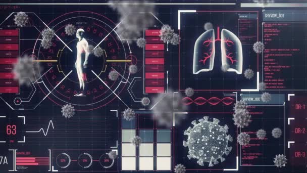 Animação Células Vívidas Processamento Dados Tela Conceito Global Pandemia Processamento — Vídeo de Stock