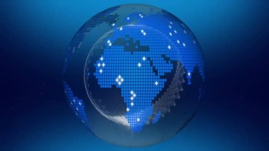 Hareket eden şekiller üzerinde küre animasyonu. küresel iş ve dijital arayüz kavramı dijital olarak oluşturulmuş video.