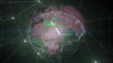 Siyah arkaplanda veri işleme ve küre animasyonu. küresel iş ve dijital arayüz kavramı dijital olarak oluşturulmuş video.