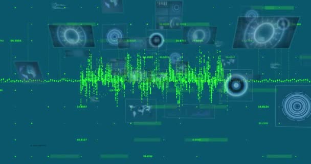Animação Processamento Dados Fundo Azul Conceito Global Negócios Interface Digital — Vídeo de Stock