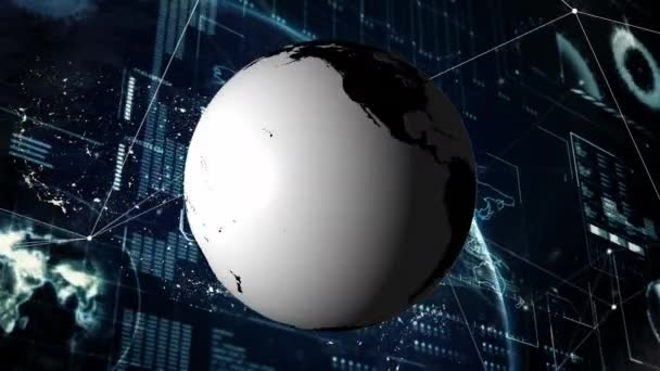 Animación Del Globo Terráqueo Procesamiento Datos Concepto Interfaz Digital Empresarial — Vídeos de Stock