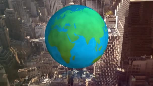 Şehir Manzarası Üzerindeki Dünyanın Animasyonu Küresel Finans Bağlantılar Dijital Arayüz — Stok video