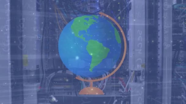 Animation Globe Des Spots Sur Salle Des Serveurs Concept Global — Video