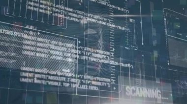 Mavi arkaplanda veri işleme animasyonu. küresel bağlantılar, bilgisayar ve dijital arayüz konsepti dijital olarak oluşturulmuş video.