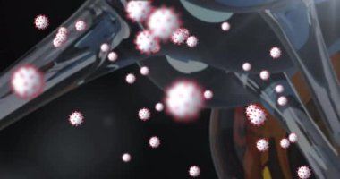 Şekiller üzerinde virüs hücrelerinin canlandırılması. covid 19 pandemik kavramı dijital olarak oluşturulan video sırasında küresel bilim ve dijital arayüz.